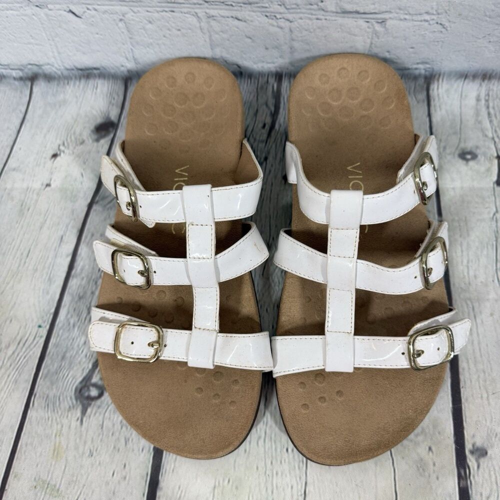 Vionic Sandals Size 7 White Strap Buckle Comfort Footbed Minimalist Coastal - Picture 8 of 13